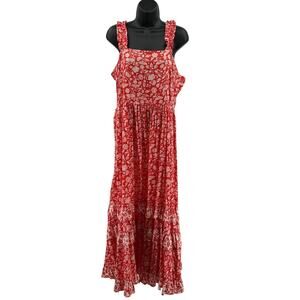 Universal Thread Maxi Dress Womens L Red White Floral Sleeveless Tiered Smocked